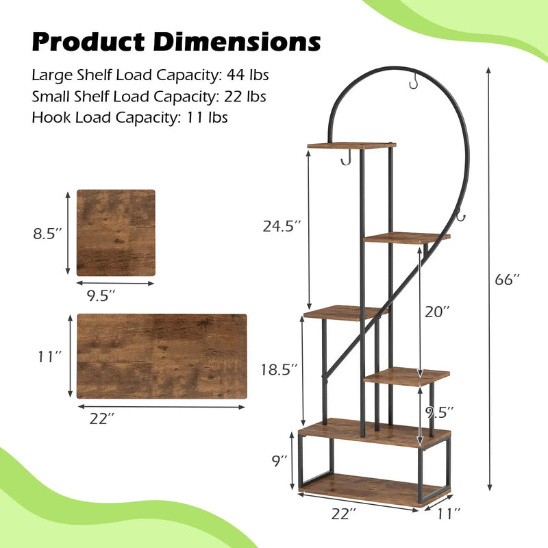 6-Tier Metal Plant Stand 2 Half-Heart-Shape Ladder Plant Shelves-Coffee by DirectDeals