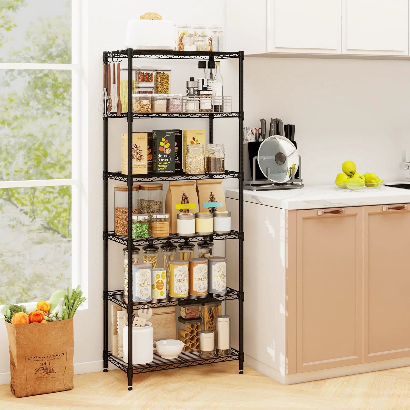 6-Tier Metal Storage Shelving Unit with V-Shaped Wire Rack and 900 LBS Capacity-Black by DirectDeals