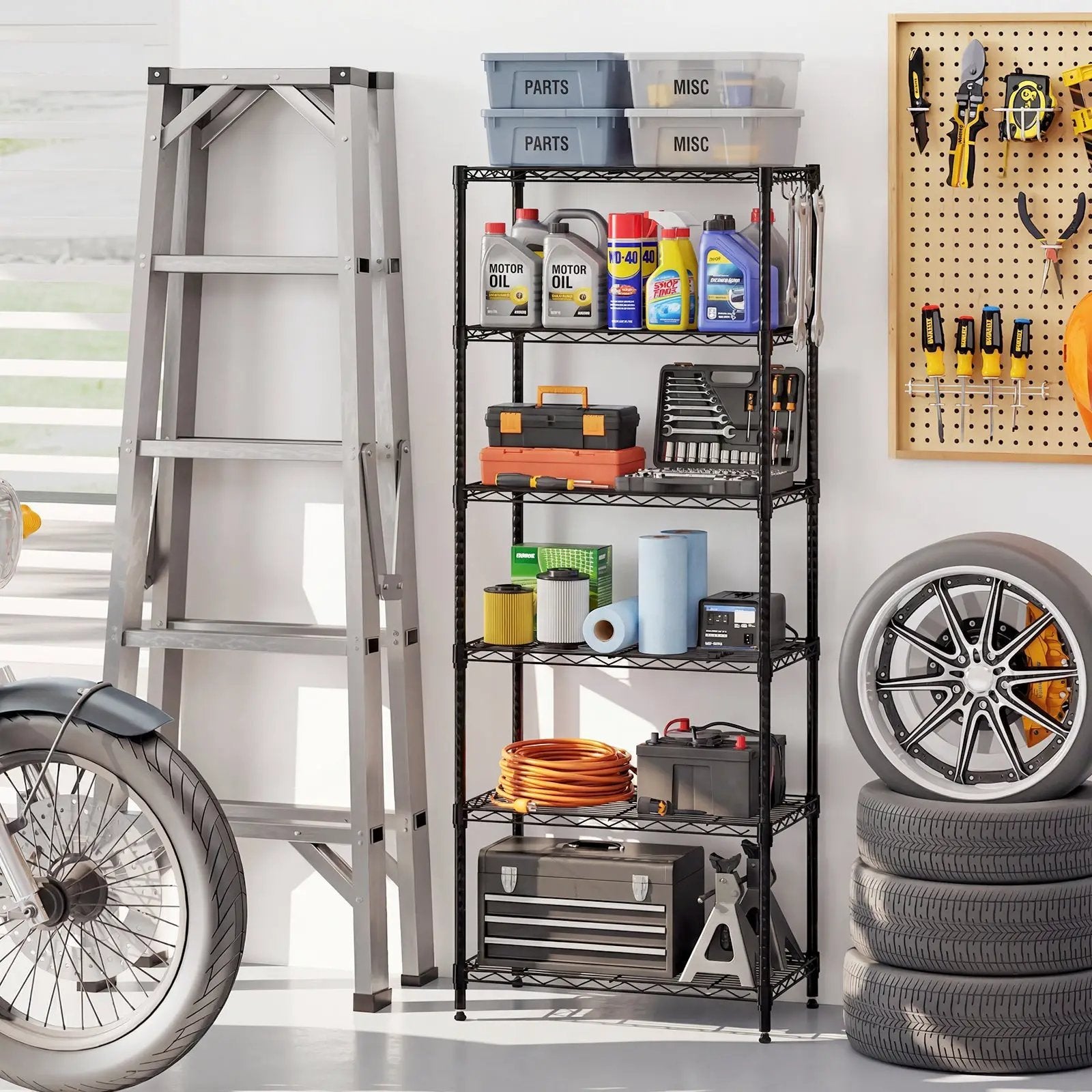6-Tier Metal Storage Shelving Unit with V-Shaped Wire Rack and 900 LBS Capacity-Black by DirectDeals