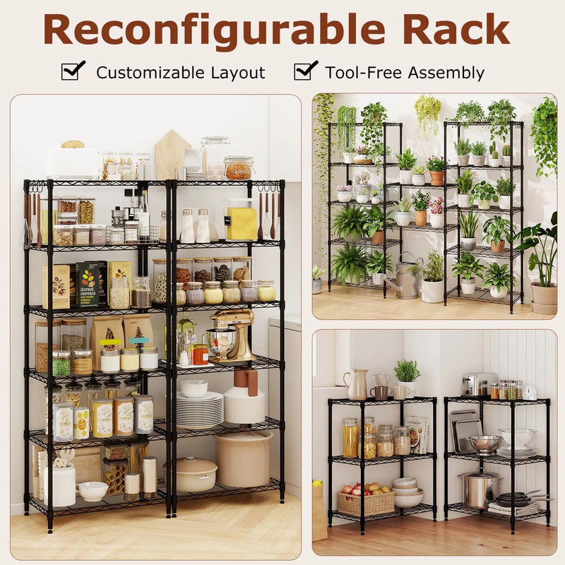 6-Tier Metal Storage Shelving Unit with V-Shaped Wire Rack and 900 LBS Capacity-Black by DirectDeals