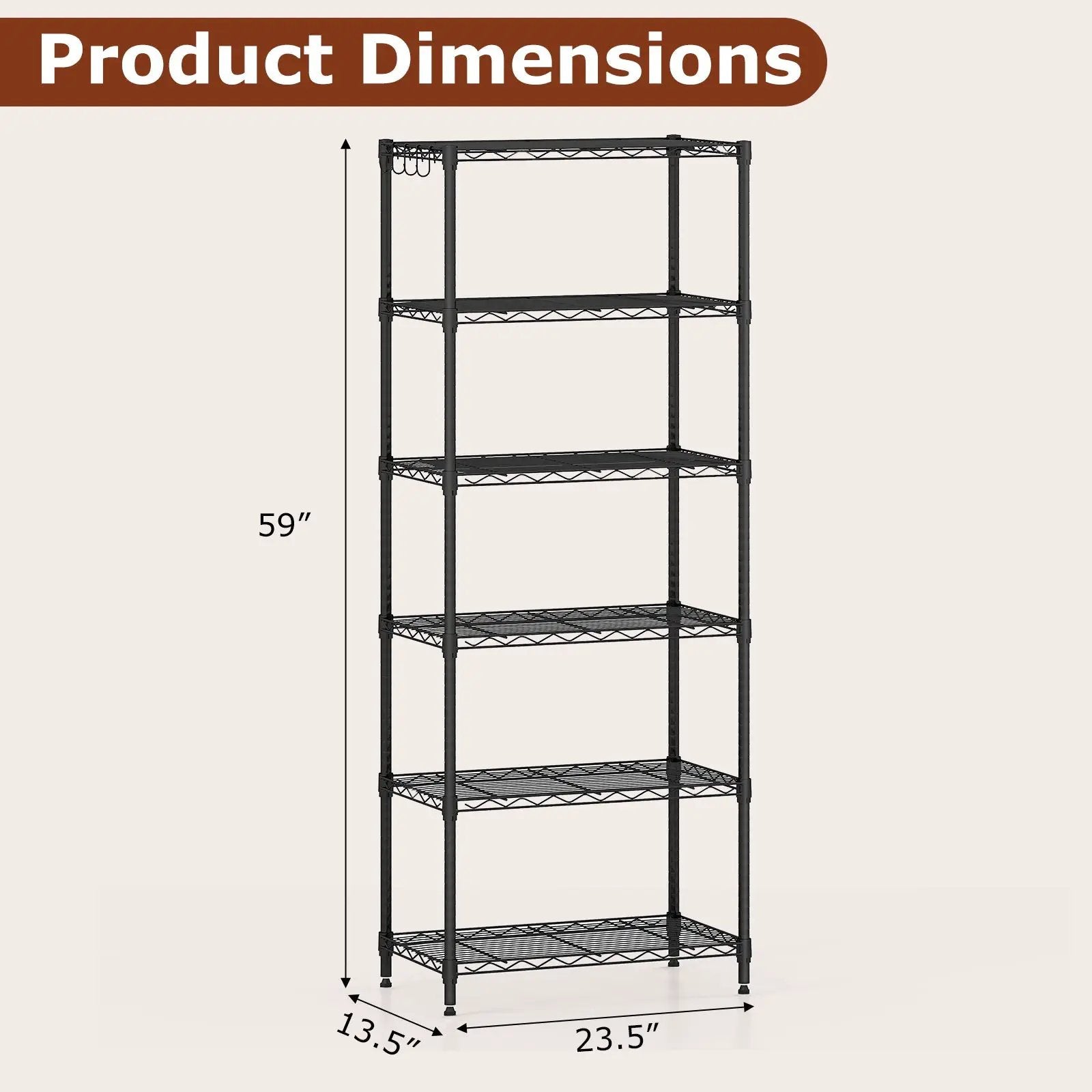 6-Tier Metal Storage Shelving Unit with V-Shaped Wire Rack and 900 LBS Capacity-Black by DirectDeals
