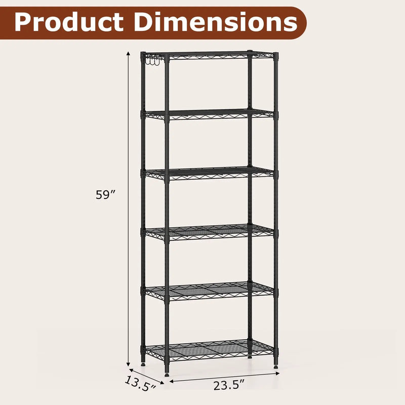6-Tier Metal Storage Shelving Unit with V-Shaped Wire Rack and 900 LBS Capacity-Black by DirectDeals