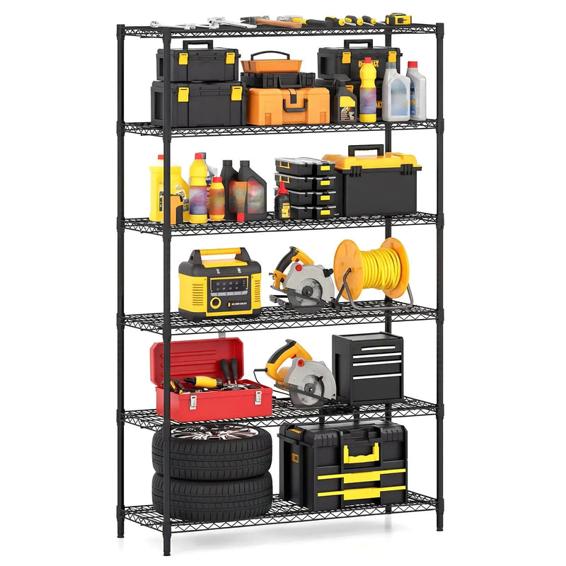 6-Tier Metal Storage Shelving Unit with V-Shaped Wire Rack for Home Garage-Black by DirectDeals