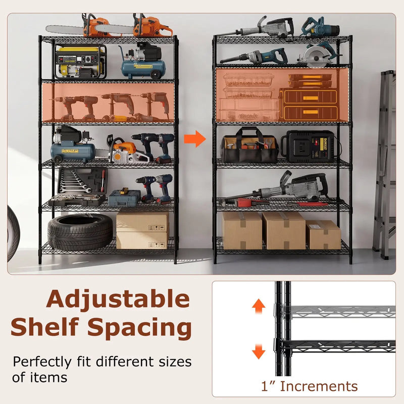 6-Tier Metal Storage Shelving Unit with V-Shaped Wire Rack for Home Garage-Black by DirectDeals