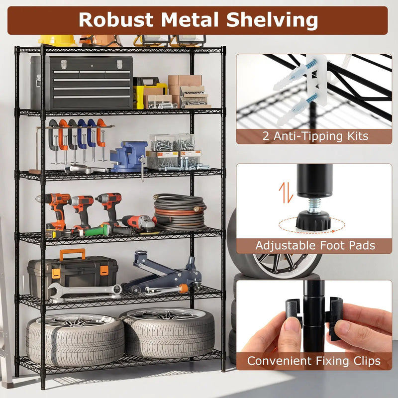 6-Tier Metal Storage Shelving Unit Set of 2 Adjustable Utility Shelf with V-Shaped Wire Rack-Black by DirectDeals