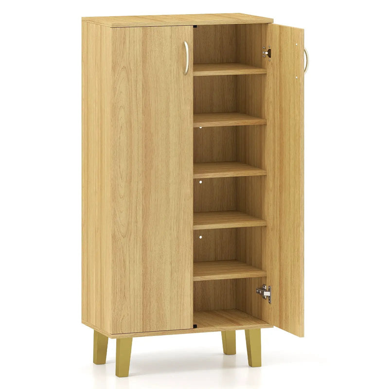 6-Tier Modern Freestanding Wooden Shoe Cabinet with Doors and Removable Shelves-Oak by DirectDeals