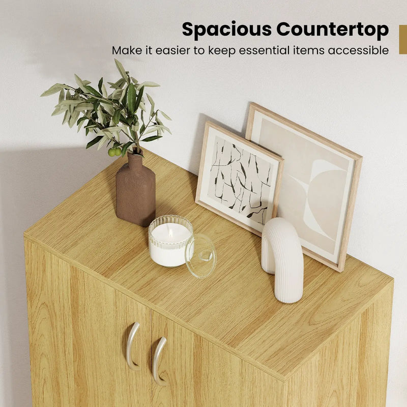 6-Tier Modern Freestanding Wooden Shoe Cabinet with Doors and Removable Shelves-Oak by DirectDeals