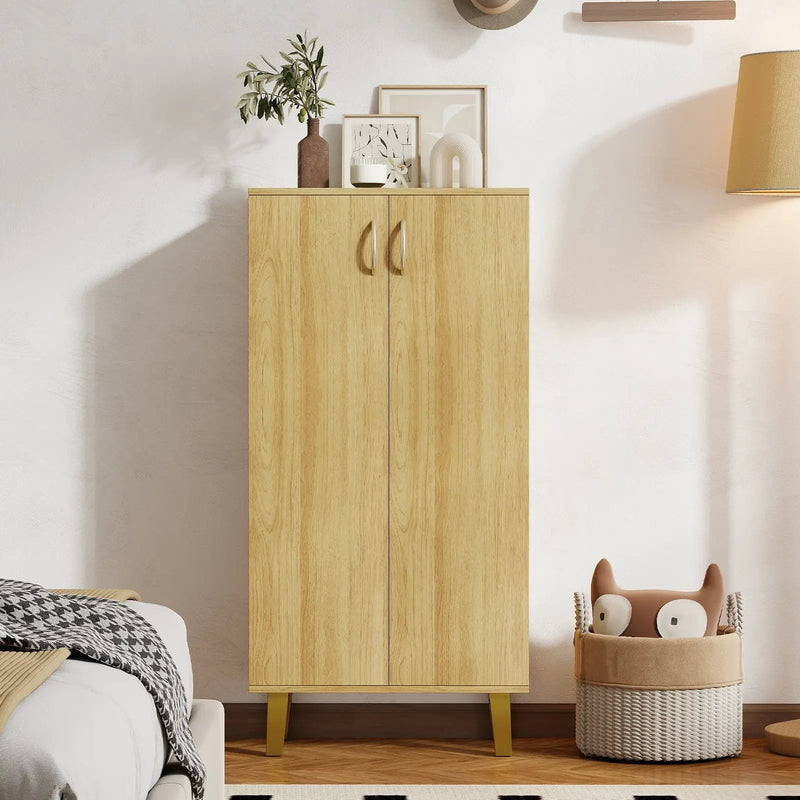 6-Tier Modern Freestanding Wooden Shoe Cabinet with Doors and Removable Shelves-Oak by DirectDeals