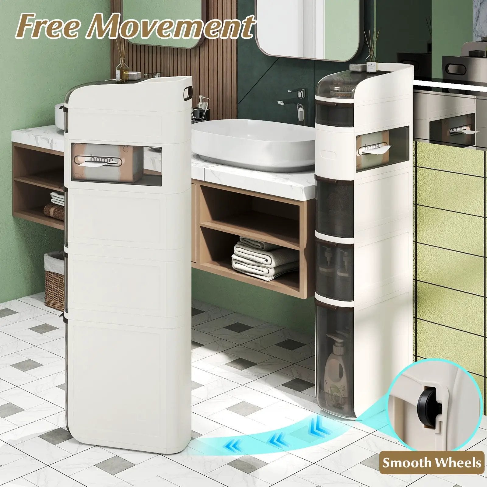 5-Tier Narrow Bathroom Storage Cabinet with Drawers and Tissue Box by DirectDeals