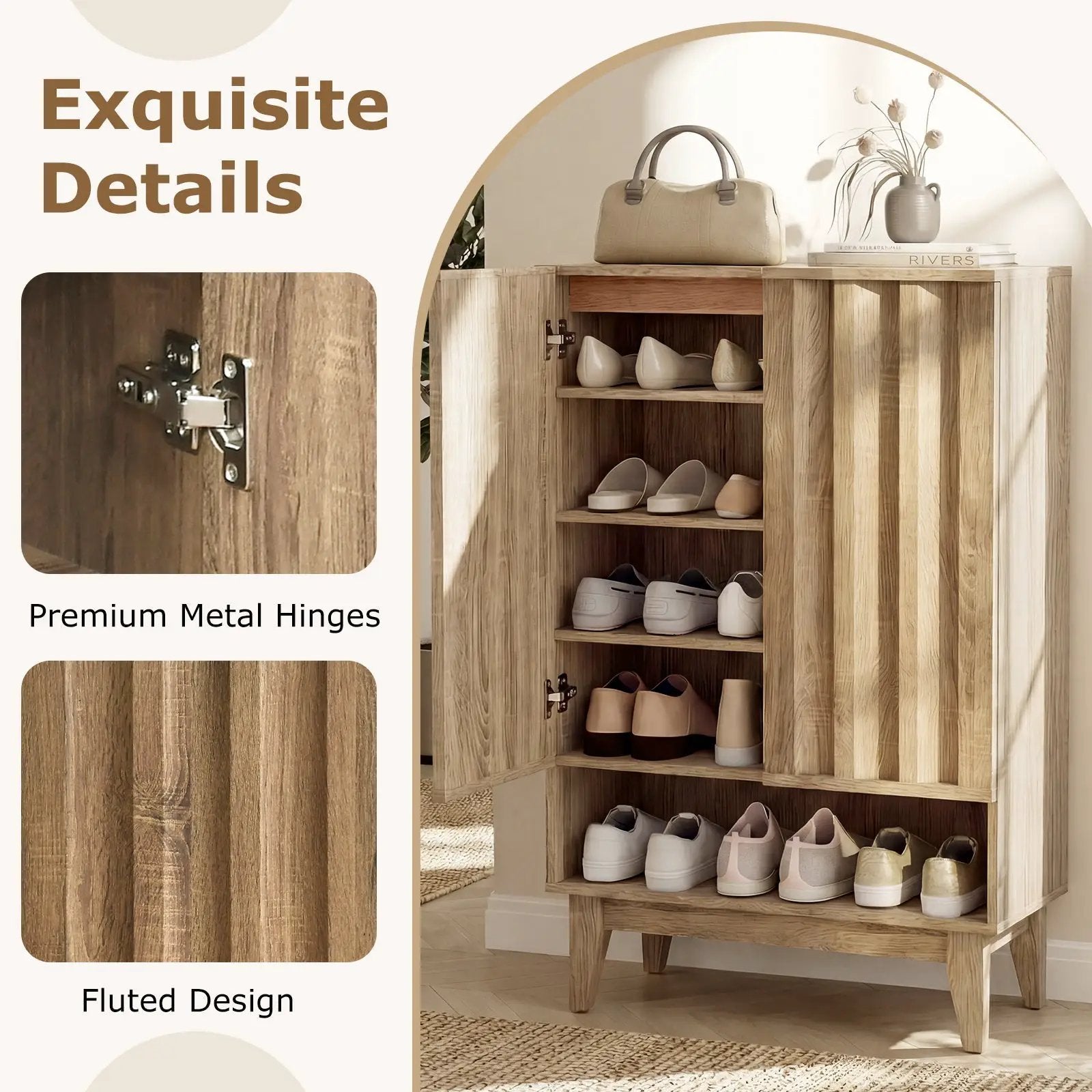 6-Tier Shoe Storage Organizer with 2 Fluted Doors-Oak by DirectDeals