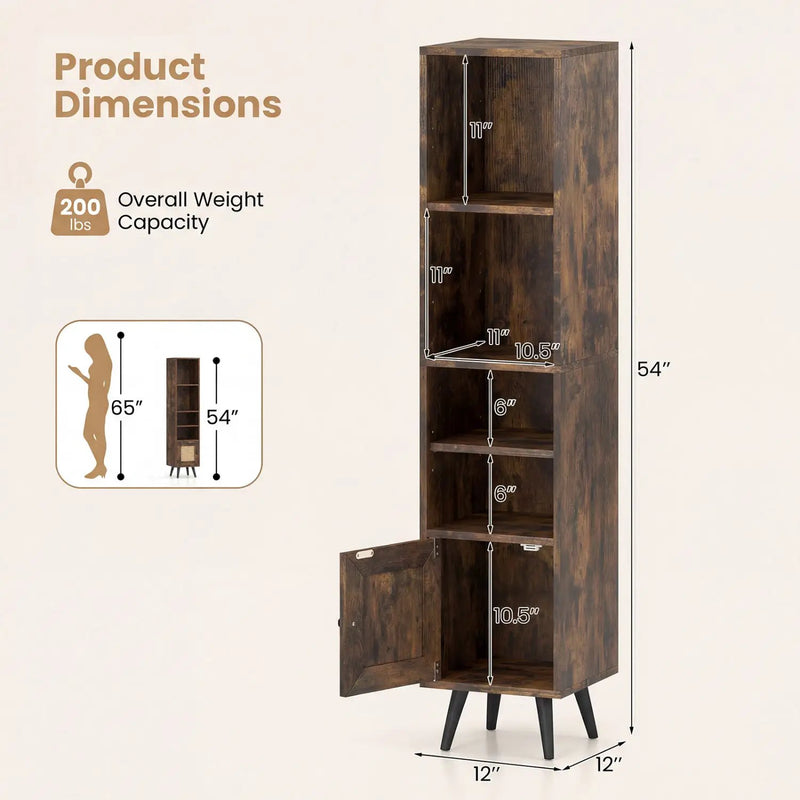 6-Tier Tall Narrow Bookcase 54 Inches Slim Storage Cabinet by DirectDeals