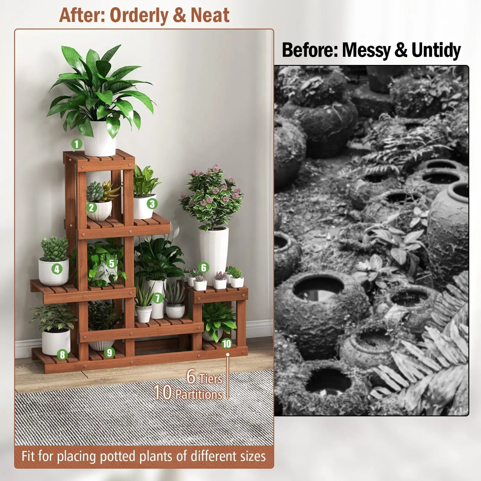 6 Tier Wood Plant Stand with High Low Structure by DirectDeals