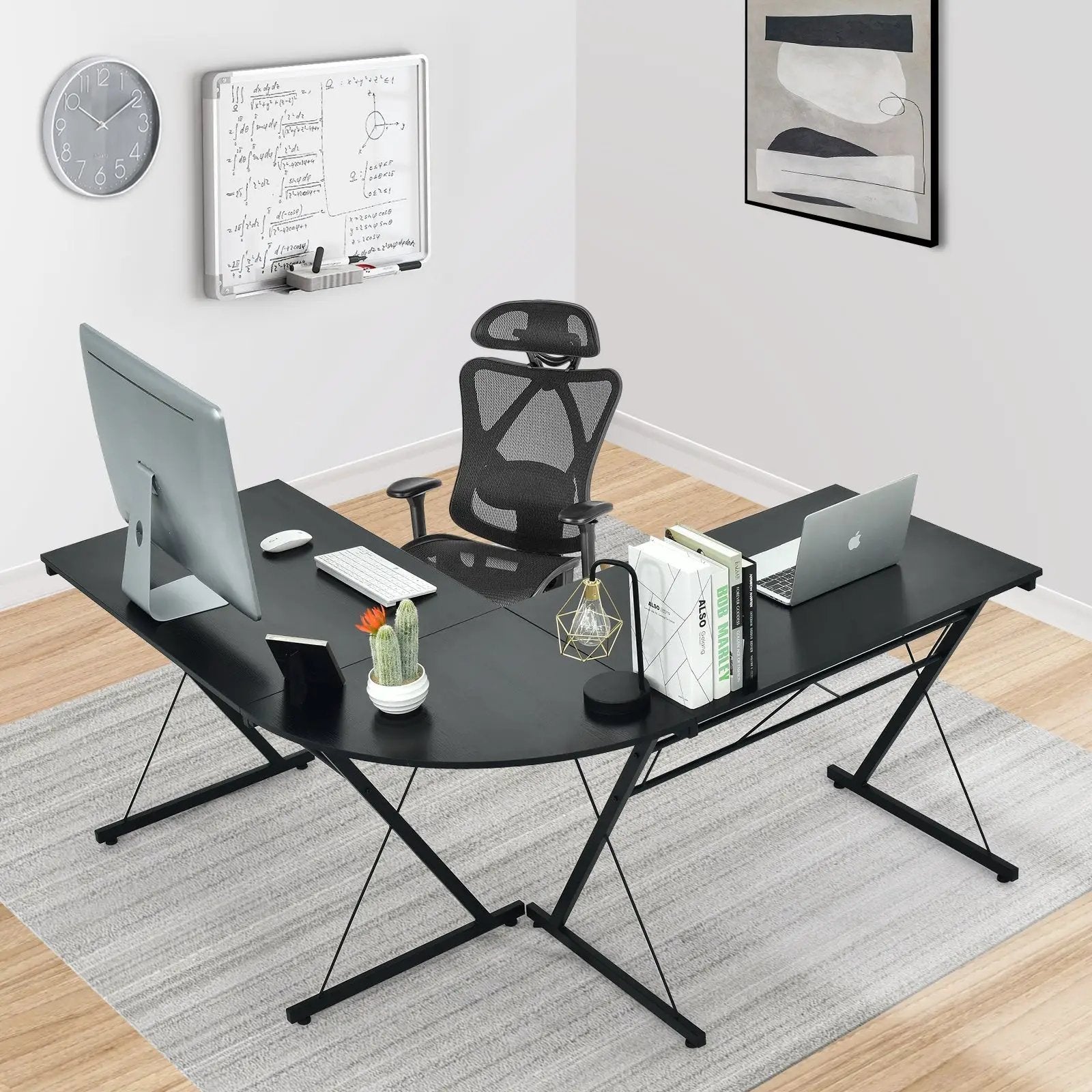 59 Inches L-Shaped Corner Desk Computer Table for Home Office Study Workstation by DirectDeals