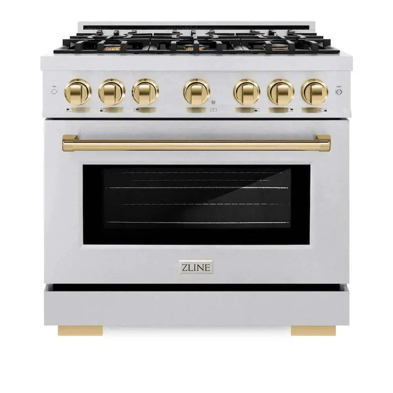 ZLINE 36" Select Gas Range Convection Gas Oven DuraSnow® Stainless Steel Gold HGRSZ-36-G by Farmhouse Kitchen and Bath