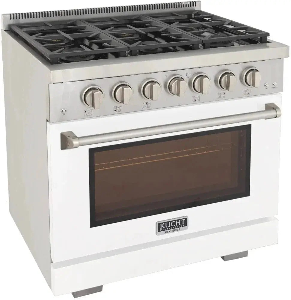 Kucht 36" Freestanding Professional Gas Range Liquid Propane KFX3600X/LP-W by Farmhouse Kitchen and Bath
