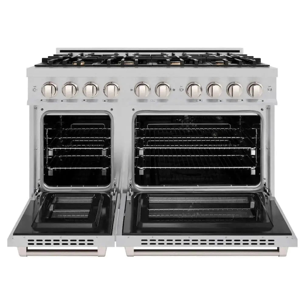ZLINE 48" Select Dual Fuel Range Gas Cooktop Electric Convection Oven DuraSnow® Stainless Steel Brass Burners HDRS-BR-48 by Farmhouse Kitchen and Bath