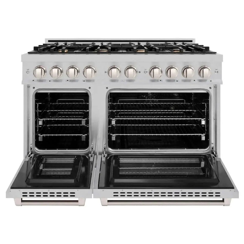ZLINE 48" Select Dual Fuel Range Gas Cooktop Electric Convection Oven DuraSnow® Stainless Steel Brass Burners HDRS-BR-48 by Farmhouse Kitchen and Bath