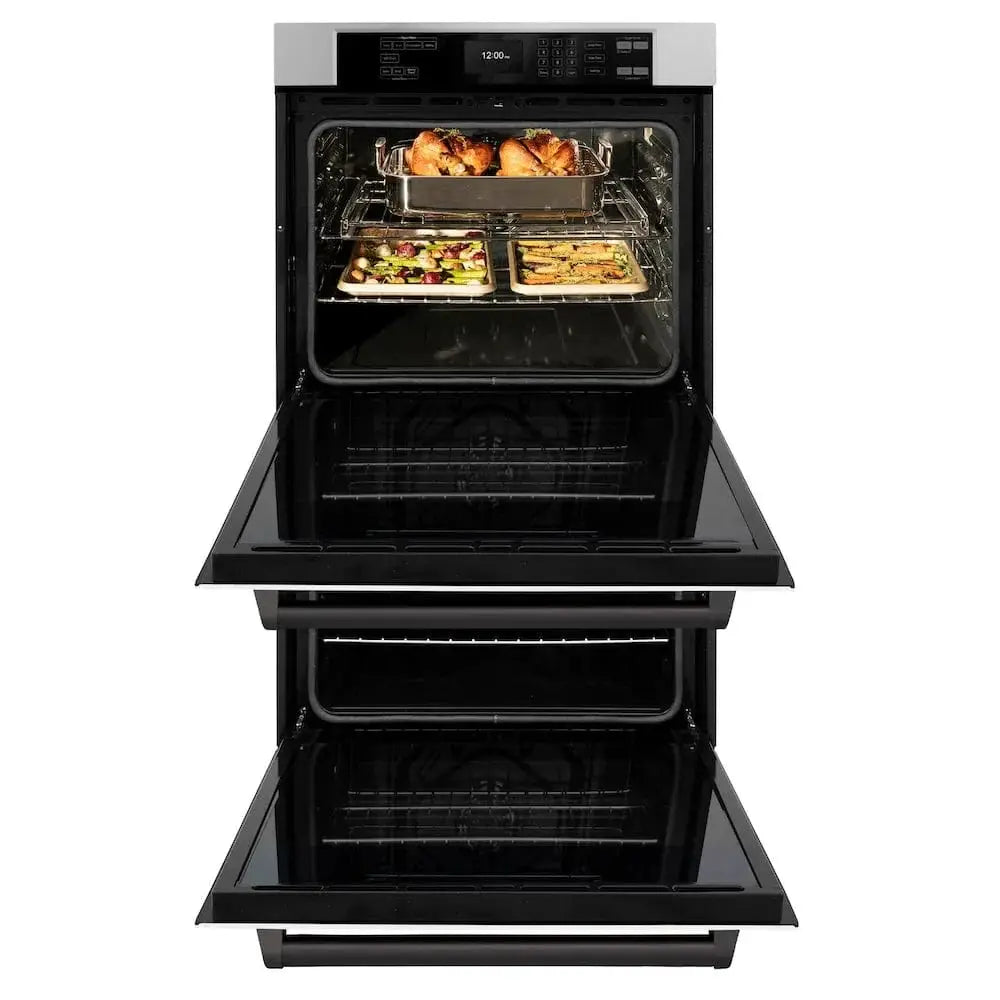 ZLINE 30"Professional True Convection Double Wall Oven, Air Fry, Self Clean, White Matte, Matte Black WADZ-WM-30-MB by Farmhouse Kitchen and Bath
