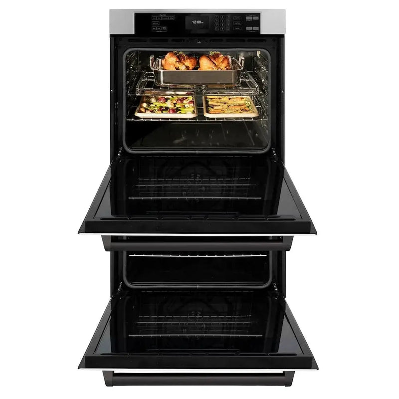 ZLINE 30"Professional True Convection Double Wall Oven, Air Fry, Self Clean, White Matte, Matte Black WADZ-WM-30-MB by Farmhouse Kitchen and Bath