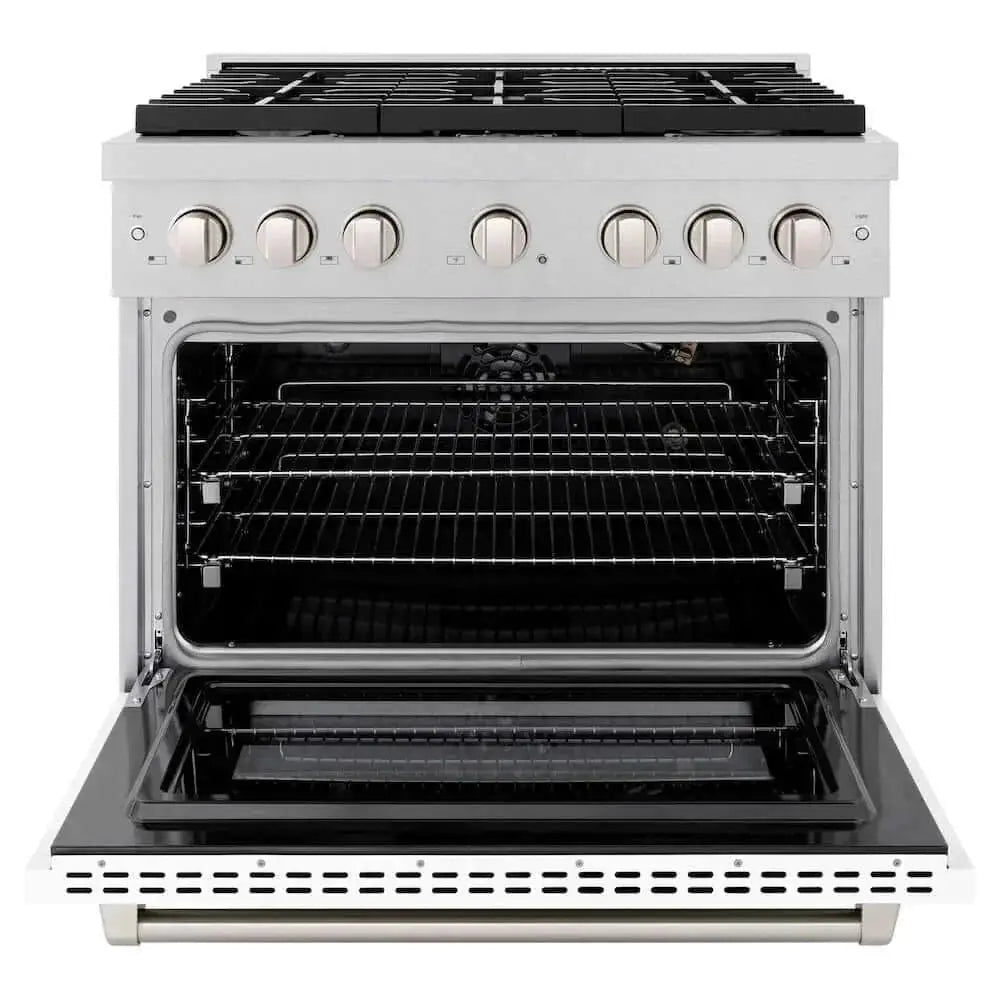 ZLINE 36"Gas Range, Convection Gas Oven , DuraSnow® White Matte, SGRS-WM-36 by Farmhouse Kitchen and Bath