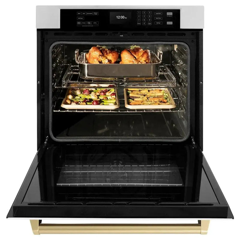 ZLINE 30" Autograph Edition Professional True Convection Single Wall Oven, Air Fry, Self Clean, White Matte, Gold WASZ-WM-30-G by Farmhouse Kitchen and Bath
