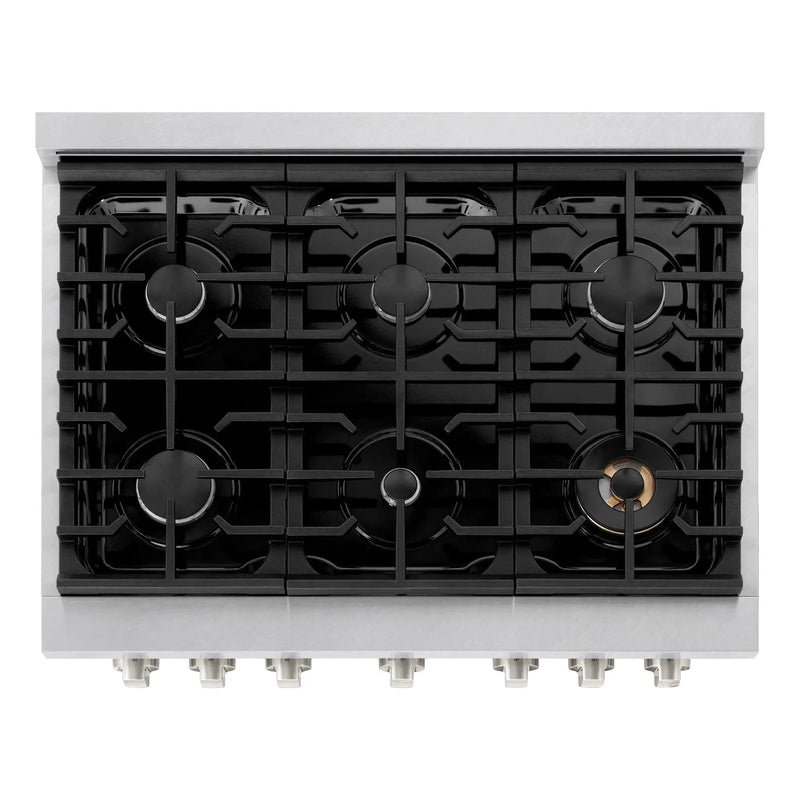 ZLINE 36"Paramount Dual Fuel Range DuraSnow® Stainless Steel SDRS-36 by Farmhouse Kitchen and Bath