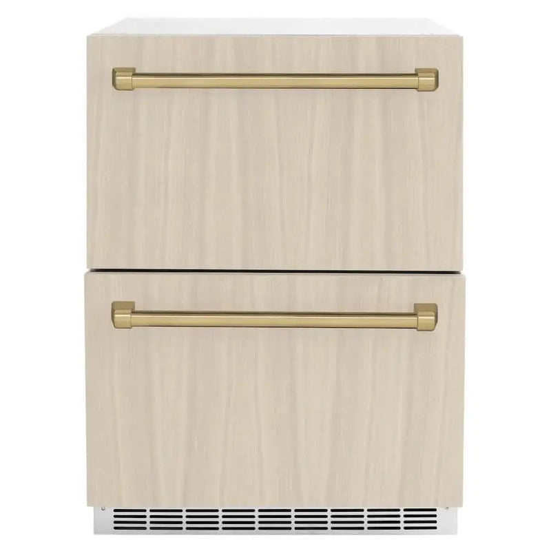 ZLINE 24" Touchstone 168 Can Outdoor-Rated Dual Refrigerator Drawer, Panel Ready Champagne Bronze, RDSPOZ-24-CB by Farmhouse Kitchen and Bath