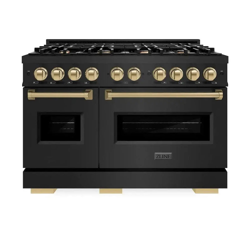 ZLINE 48" Classic Gas Range, Convection Gas Oven Black Stainless Steel, Champagne Bronze CGRBZ-48-CB by Farmhouse Kitchen and Bath