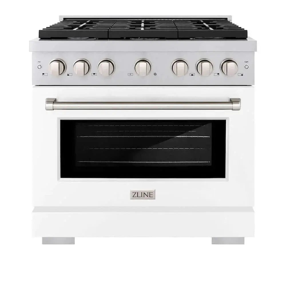 ZLINE 36 In. Gas Range, Stainless Steel, White Matte, SGR-WM-36 by Farmhouse Kitchen and Bath
