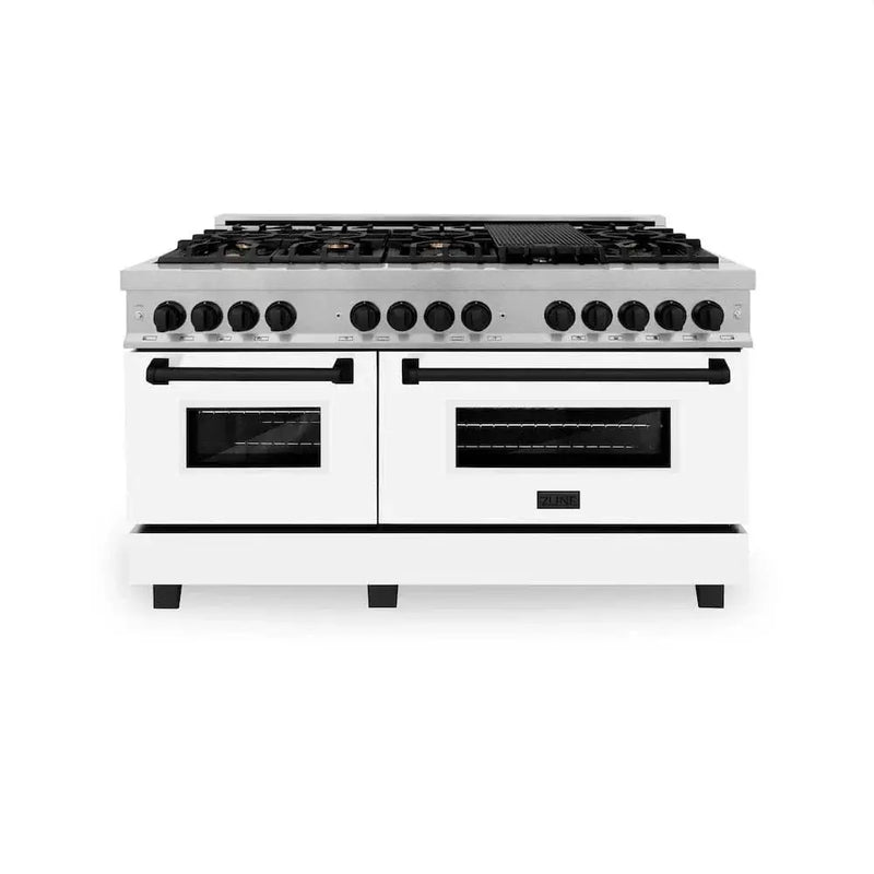 ZLINE 60"Autograph Range Dual Fuel, DuraSnow, White Door,RASZ-WM-60-MB by Farmhouse Kitchen and Bath