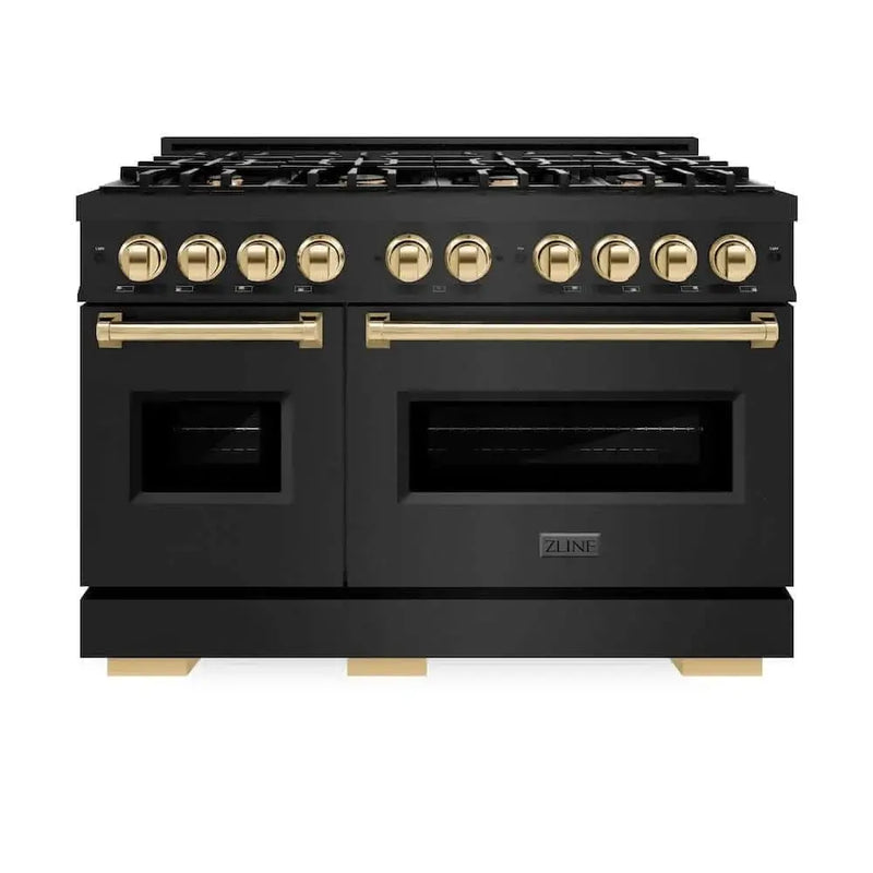 ZLINE 48" Classic Gas Range, Convection Gas Oven Black Stainless Steel, Gold CGRBZ-48-G by Farmhouse Kitchen and Bath