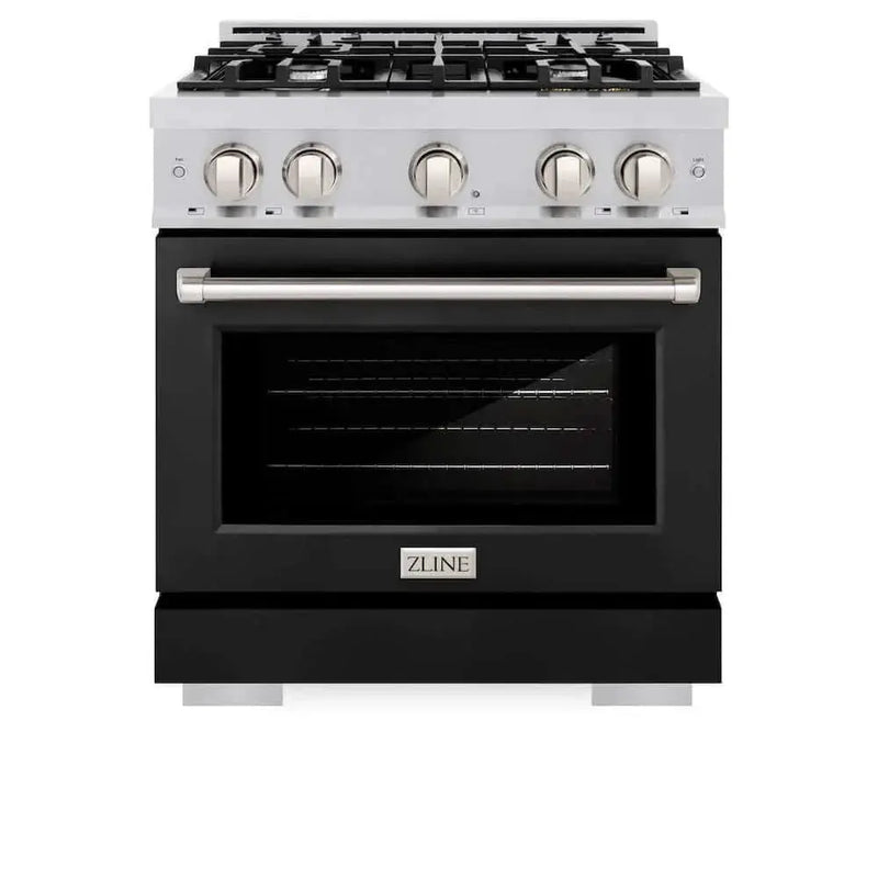 ZLINE 30" Select Dual Fuel Range Gas Cooktop Electric Convection Oven Stainless Steel Black Matte Door HDR-BLM-30 by Farmhouse Kitchen and Bath