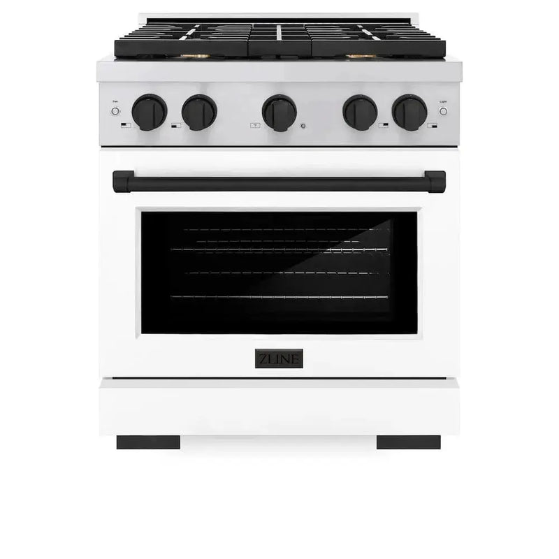 ZLINE 30"Paramount Dual Fuel Range White Matte Matte Black SDRZ-WM-30-MB by Farmhouse Kitchen and Bath