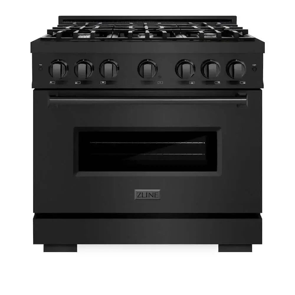 ZLINE 36" Dual Fuel Range, Gas Cooktop, Electric Convection Oven Black Stainless Steel, CDRB-36 by Farmhouse Kitchen and Bath