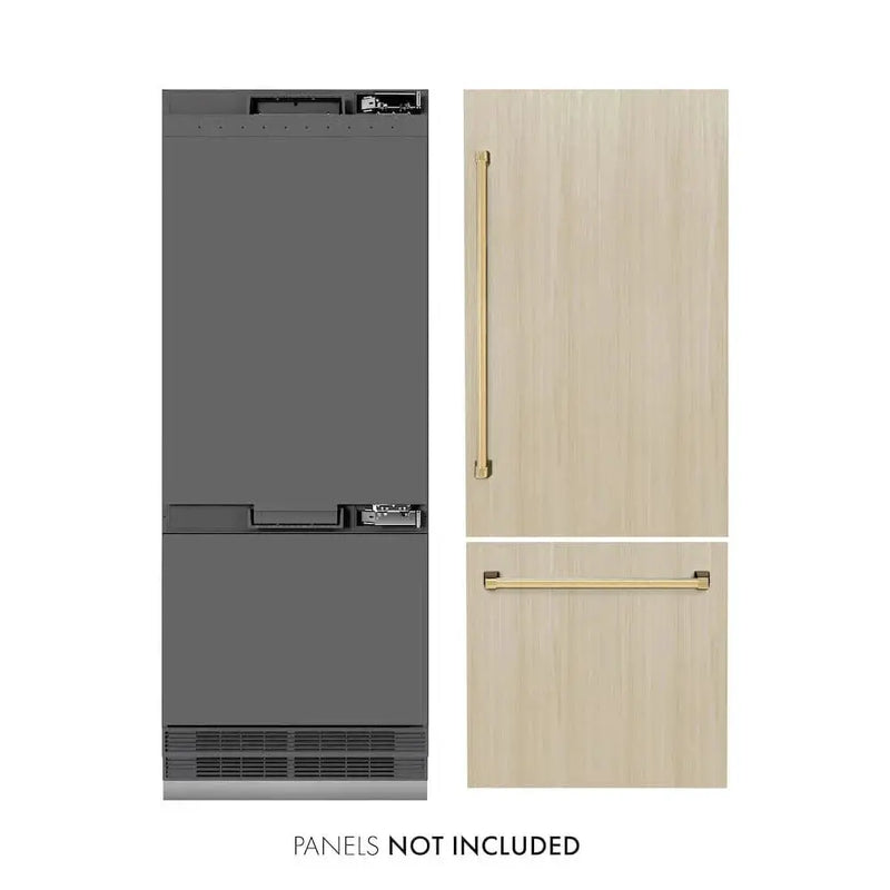 ZLINE 30" Panel Ready Built-In Bottom Freezer Refrigerator,Water Dispenser, Ice Maker,Graphite Gray, Gold GRBIVZ-30-G by Farmhouse Kitchen and Bath