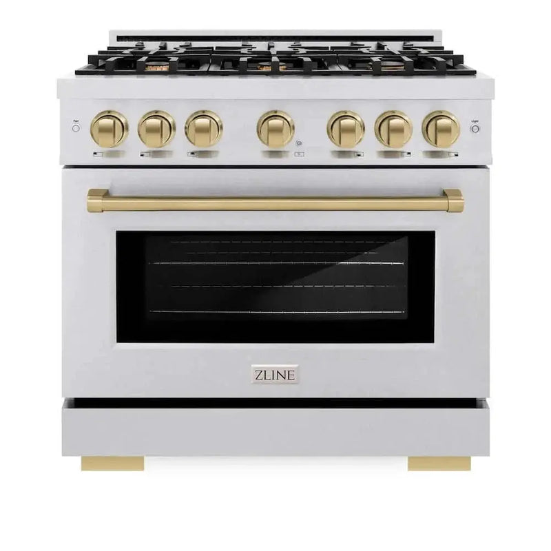 ZLINE 36" Select Dual Fuel Range Gas Cooktop Electric Convection Oven DuraSnow® Stainless Steel Champagne Bronze HDRSZ-36-CB by Farmhouse Kitchen and Bath