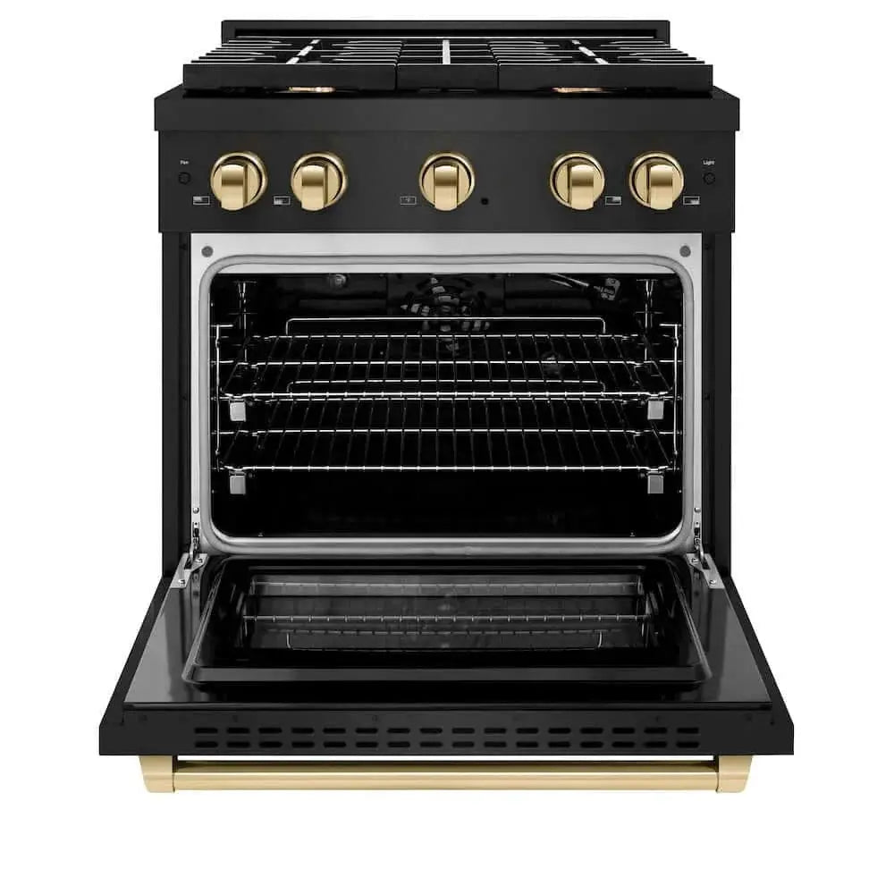 ZLINE 30"Gas Range, Convection Gas Oven, Black, Gold, SGRBZ-30-G by Farmhouse Kitchen and Bath