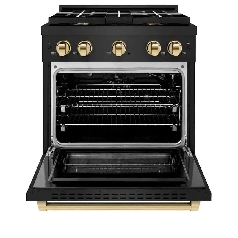 ZLINE 30"Gas Range, Convection Gas Oven, Black, Gold, SGRBZ-30-G by Farmhouse Kitchen and Bath