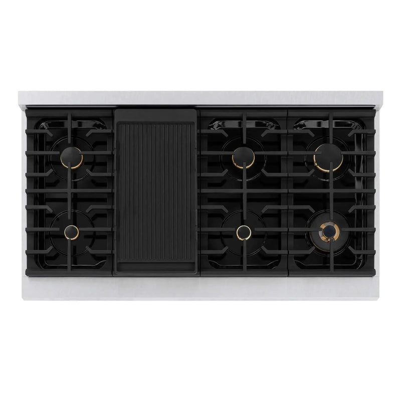 ZLINE 48"Paramount Dual Fuel Range DuraSnow® White Matte, Matte Black SDRSZ-WM-48-MB by Farmhouse Kitchen and Bath