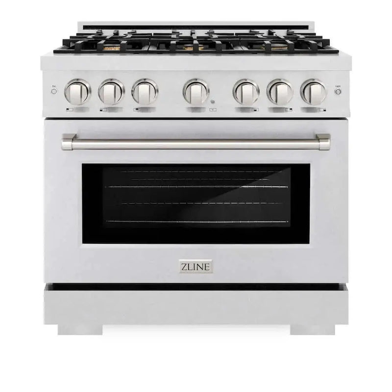 ZLINE 36" Select Dual Fuel Range Gas Cooktop Electric Convection Oven DuraSnow® Stainless Steel Brass Burners HDRS-BR-36 by Farmhouse Kitchen and Bath