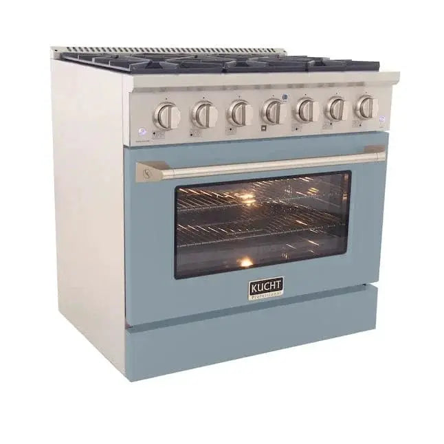 Kucht 36" Gas Range, Stainless Steel with Light Blue Oven Door, KNG361-LB by Farmhouse Kitchen and Bath