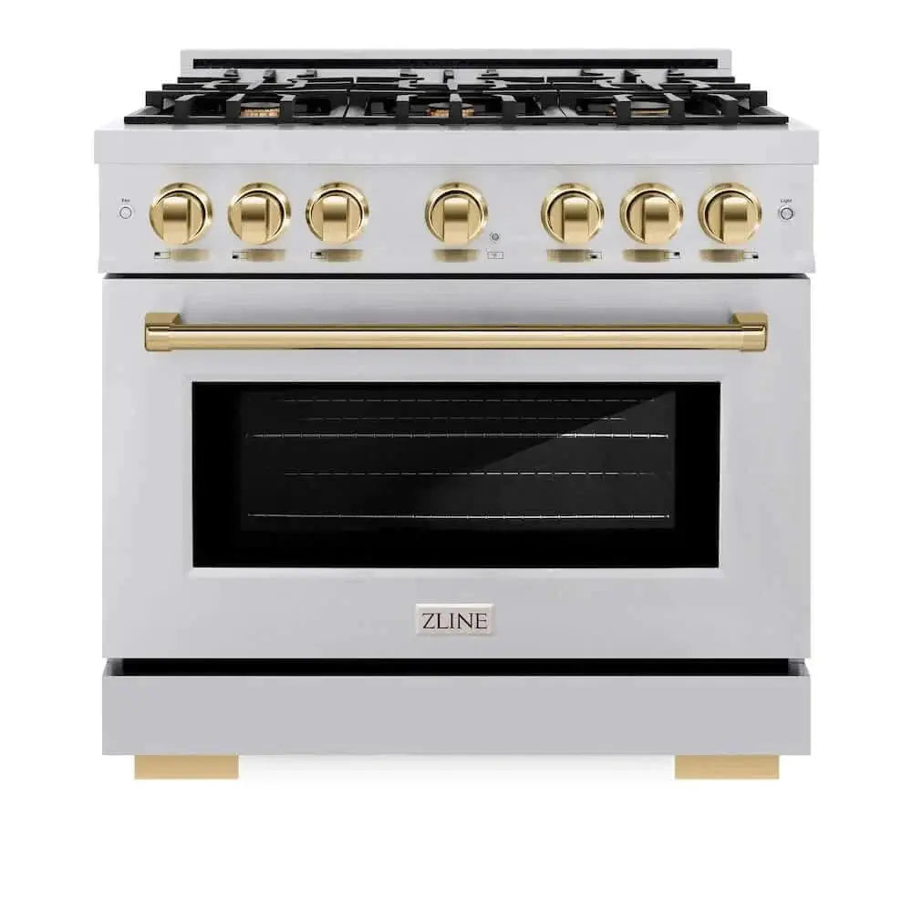 ZLINE 36" Select Dual Fuel Range Gas Cooktop Electric Convection Oven Stainless Steel Gold HDRZ-36-G by Farmhouse Kitchen and Bath