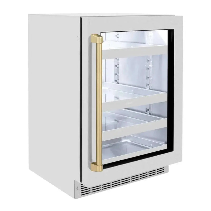 ZLINE 24" Touchstone 151 Can Beverage Fridge DuraSnow® Stainless Steel Glass Door And Champagne Bronze Handle RBSOZ-SN-24-CB by Farmhouse Kitchen and Bath