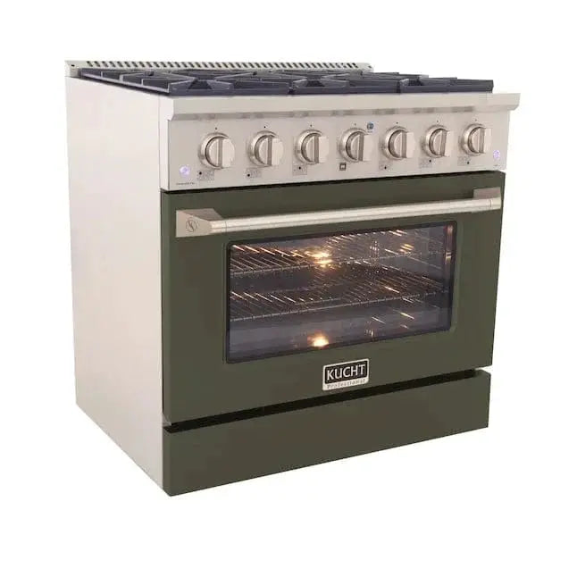 Kucht 36" Propane Range, in Stainless Steel, Olive Green Door, KNG361/LP-OG by Farmhouse Kitchen and Bath