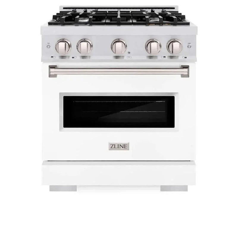 ZLINE 30" Dual Fuel Range, Gas Cooktop, Electric Convection Oven DuraSnow® Stainless Steel, White Matte Door CDRS-WM-30 by Farmhouse Kitchen and Bath