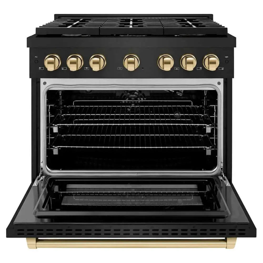 ZLINE 36"Gas Range, Convection Gas Oven, Black, Gold,SGRBZ-36-G by Farmhouse Kitchen and Bath