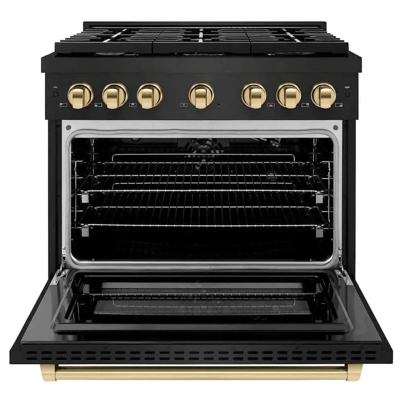 ZLINE 36"Gas Range, Convection Gas Oven, Black, Gold,SGRBZ-36-G by Farmhouse Kitchen and Bath