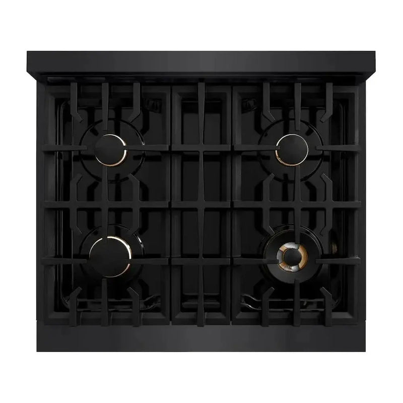 ZLINE 30" Dual Fuel Range, Gas Cooktop, Electric Convection Oven Black Stainless Steel, Gold CDRBZ-30-G by Farmhouse Kitchen and Bath