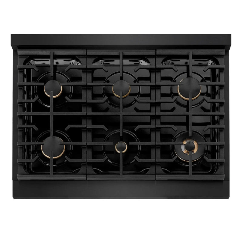 ZLINE 36"Paramount Dual Fuel Range Black Stainless Steel, Gold SDRBZ-36-G by Farmhouse Kitchen and Bath