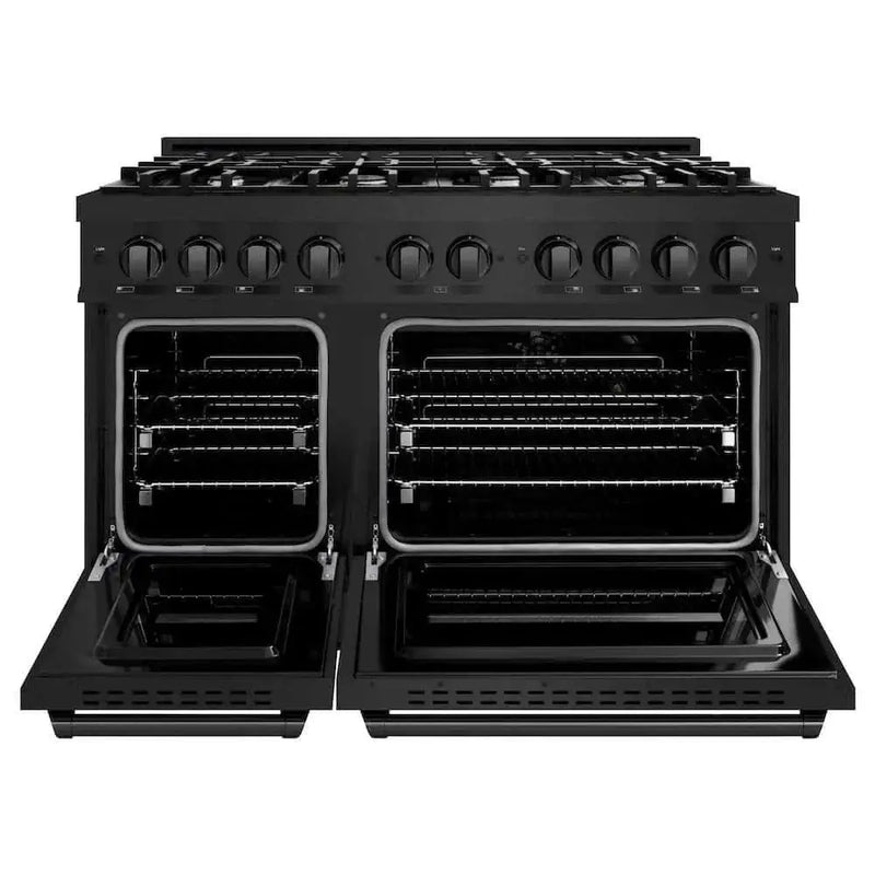 ZLINE 48" Dual Fuel Range, Gas Cooktop, Electric Convection Oven Black Stainless Steel, CDRB-48 by Farmhouse Kitchen and Bath